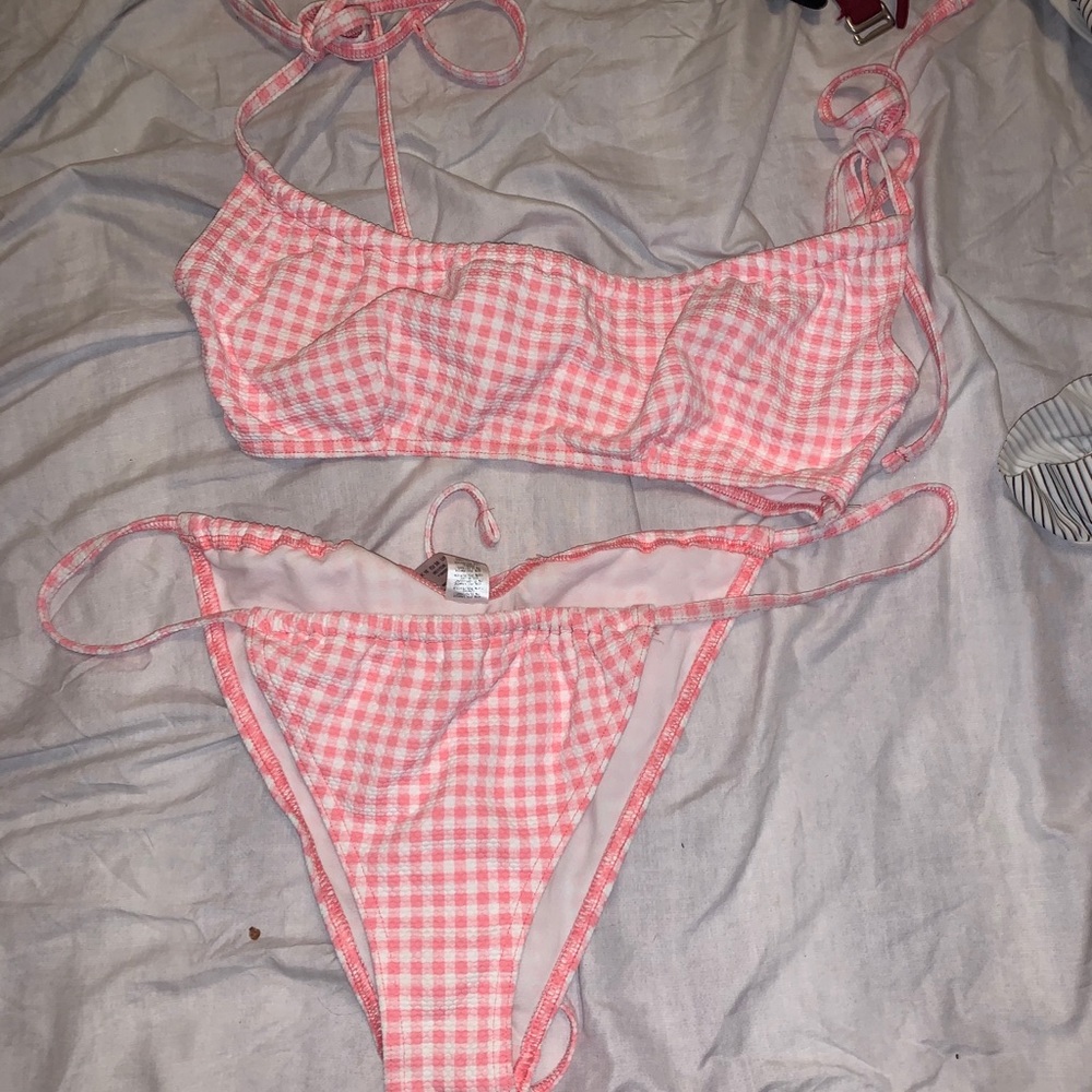 ASOS Pink and White Gingham Bikini Set